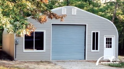 steel garage front blue door