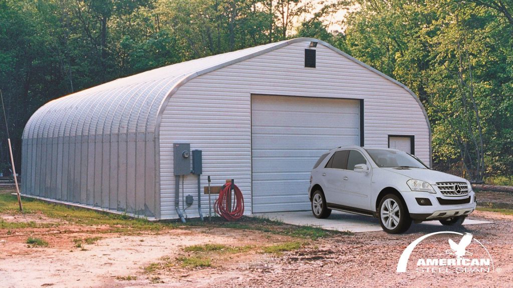 white garage car in front